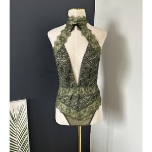 Victoria's Secret Very Sexy Lace High Neck Halter Teddy Bodysuit Bow Mesh